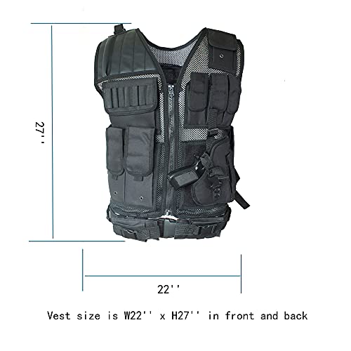 Black Tactical Vest With Holster Adjustable Waist For Combat Airsoft Paintball Training Adults Men Size Xx-Large-3X-Large #TOP5