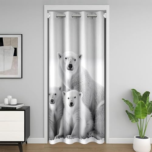 Ours Polaire Rideau de Porte,3D Ours Polaire Imprimé Rideaux D'Extérieur Enfants,Ours Polaire Famille Rideau Occultant,Belle Pièce D'Animaux Rideaux de...