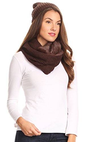 Sakkas Balencia Cool Girl Long Wide Soft Fur Lined Infinity Scarf Beanie Hat Set3