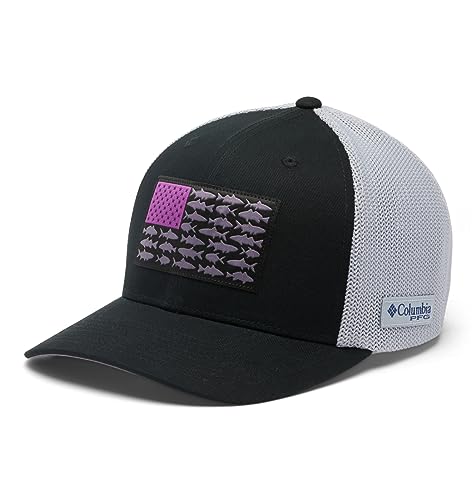 Columbia Unisex PFG Fish Flag Mesh Ball Cap-High Crown, Black/Cool Grey/Inshore Slam Flag, Small/Medium