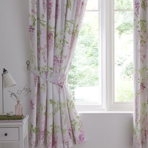 Dreams & Drapes - Wisteria Pink Floral Curtains W66 x L72 (168 x 183cm) - Botanical Pencil Pleated Drapes - Baby Pink Flower Spring Curtains in Blush - Image 3