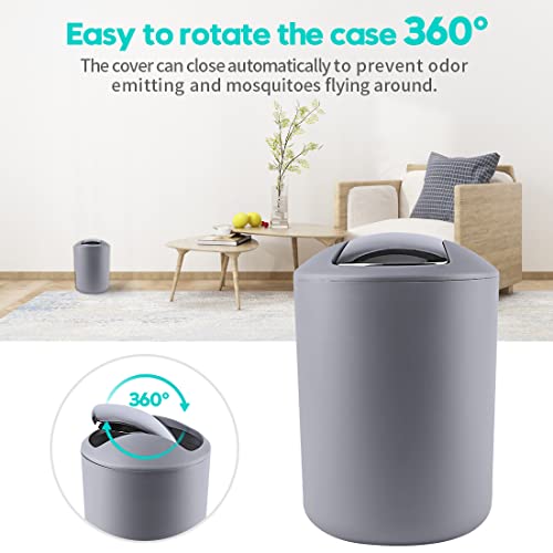 Image of Compact 6-Piece Grey Plastic Bathroom Accessories Set with Small Trash Can, Soap Dispenser, Toothbrush Holder, Cup, Soap Dish, Toilet Brush for Guest Bathroom Dorm Apartment