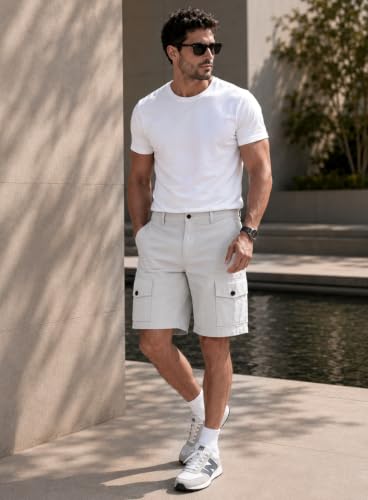 Image of Men's 100% Cotton Rich Straight Fit Solid Shorts with Side Pockets | Casual Summer Half Pants with 6 Pockets | Comfortable Mid-Rise Cotton Shorts