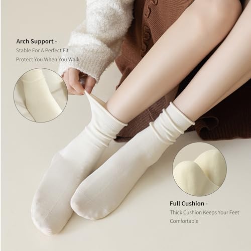 4 Pairs ofrolled hem socks Women, Ruffle Turn-Cuff Casual Cute Girl Ruffle Socks Breathable Ruffle Ankle Socks4