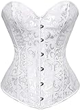 HNGHOU Women's Plus Size Corset Tops Sexy Satin Overbust Waist Cincher Bustier Corset Shapewear (White,2X-Large)
