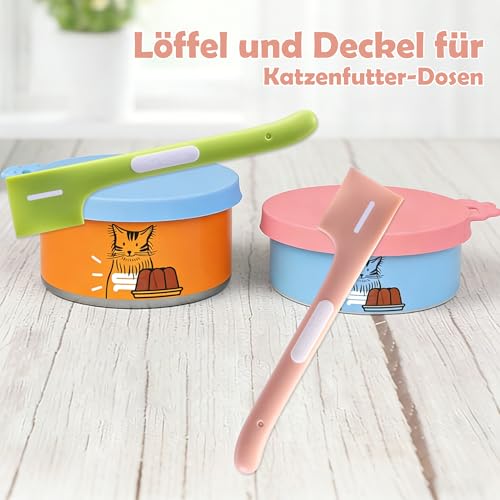 ZAYIO Katzenfutterdosen-Deckelset 4 Löffel mit 2 Katzenfutter Deckel, inkl. Futterlöffel Katze, Katzenfutter Dosendeckel and Deckel Für Katzenfutter Dosen, perfekt für Nass- und Trockenfutter
