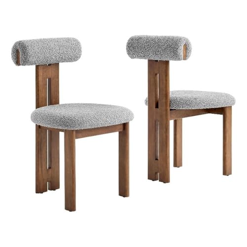 S Set Of 2 In Walnut Light Gray - 3-legged Farmhouse Kitchen Chairs - Mid-century Modern Armless Accent Chairs - Comfortable Side Chairs With Wood Legs