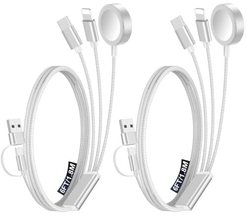 2Pack Travel Essentials for Apple Watch Charger,3-in-2 Multi Charging Cable