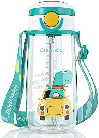 Kids Water Drinking Bottle (500ml), Water Bottle with Straw,BPA Free, Auto Push Button,Carry Loop Lightweight, Leak-Proof,Childs water bottle,Kid School Girls Boys Sports Bottles-Green