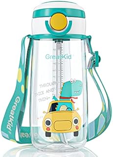 Kids Water Drinking Bottle (500ml), Water Bottle with Straw,BPA Free, Auto Push Button,Carry Loop Lightweight, Leak-Proof,Childs water bottle,Kid School Girls Boys Sports Bottles-Green