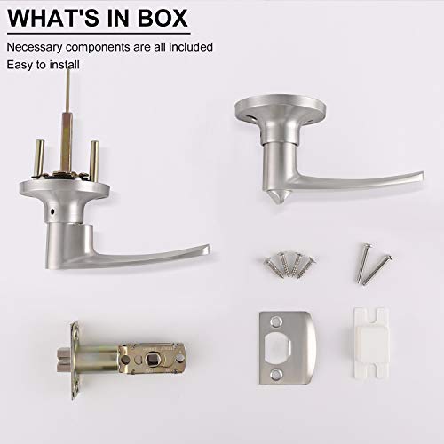 Knobonly Privacy Straight Door Levers Interior-For Bedroom Or Bathroom-Brushed Nickel Finish-Keyless Leverset-10 Pack #TOP6