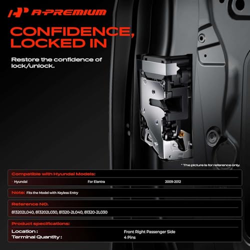 Image of A-Premium Front Right Passenger Side Door Lock Actuator | Compatible with Hyundai Elantra 2009-2012
