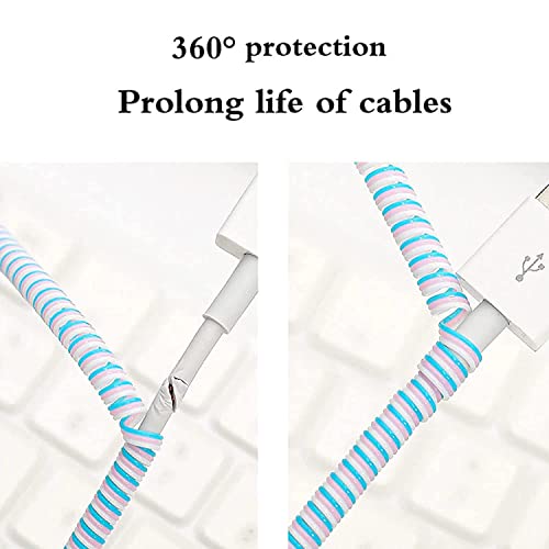 Image of J'TTON Spiral Triple Color (2 Pcs) 1.4 Meters Each-Full Size Cable Cord Charger Protector Saver Winder for iPhone & Android Charging Cables (Cyan)