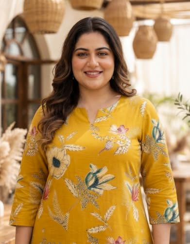 Image of CREATION & YOU Women Plus Size Cotton Printed Kurta with Pant Set | Work /Office Wear Kurta Set for Women