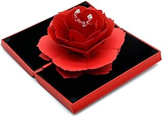 Ring Box, 3D Pop Up Rose Ring Holder Case For Engagement Wedding Jewelry Gift Box, Red