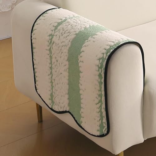 Image of HOKIPO Luxury Wavy Plush Anti-Slip Sofa Armrest Covers | 1 Pair - Pistachio Green (NEW-AR-5979-GRN*2)