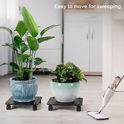 2 Pack Plant Caddy With Wheels Square Rolling Plant Stand 12 Inch Plant Dolly With Lockable Casters Wooden Plant Roller Base Caddies For Indoor Outdoor, Patio, Garden, Black #TOP4