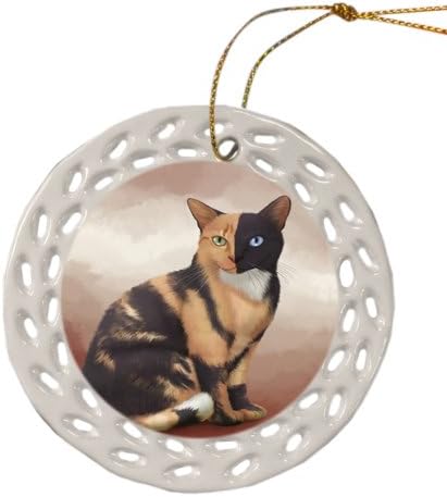 Doggie of the Day Chimera Cat Christmas Doily Ceramic Ornament