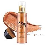 Körper-Shimmer-Öl 100ml mit Make-up-Pinsel, Flüssiges Highlight-Öl mit feinen Glitzern, perfekt für Strand & Sexy-Look, formt Körperkontur, sorgt für allover leuchtende Haut (Goldbraun)