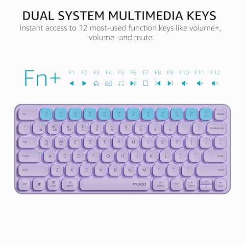 Image of Rapoo Multi-Device Keyboard and Mouse Combo, 2.4GHz /Bluetooth 5.0 /4.0 Wireless Keyboard & Mouse Set for Windows /Mac /Linux /Chrome, Support 4 Devices, Low-Profile Silent Click, Battery Powered, Purple