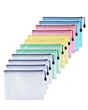 12 Stück Dokumententasche A5 mit Reißverschluss – wasserdichte Dokumententaschen aus Mesh-PVC, Zip Beutel & Zipper Beutel, wasserdichte Dokumententasche für Dokumente, Quittungen, Kosmetik, 5 Farben