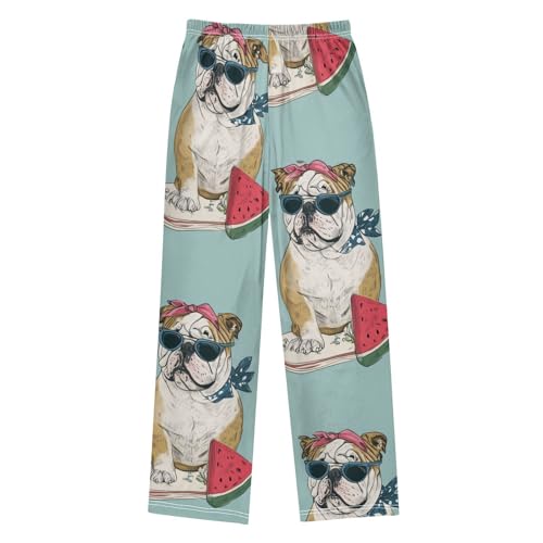 ZZXXB Bulldog Watermelon Boys Long Pants Soft Trousers Elastic Waist Kids Lounge Bottoms with Pockets S-XL2