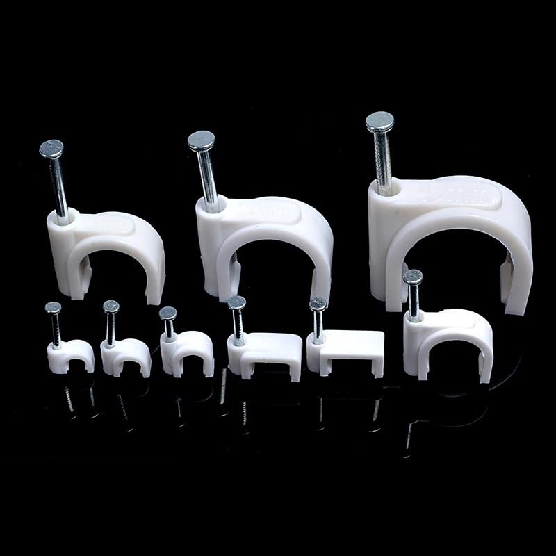 100Pcs 4mm White Round Steel Nail Cable Wire Wall Hanging Screw Clips Cable Clips