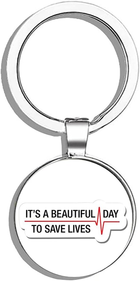 Grey's Anatomy Beautiful Day to Save Lives Metal Round Metal Key Chain Keychain Ring