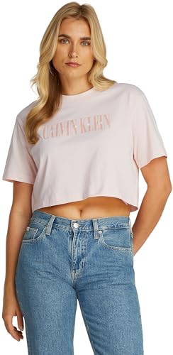 Calvin Klein Damen T-Shirt Kurzarm Varsity Boxy Tee Cropped, Rosa (Silver Peony), XL – Ansicht 1