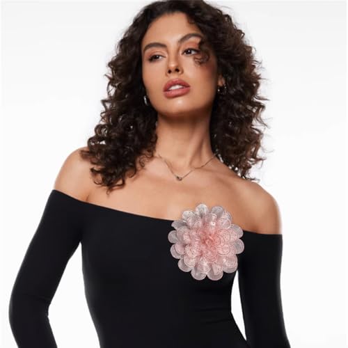 Image of Rhinestone Camellia Flower Big Brooch Lapel Pins for Women Fashion Crystal Fabric Floral Brooches Pin for Dresses Suit Accessories Jewelry Boutonniere Corsage Wedding Party 140mm