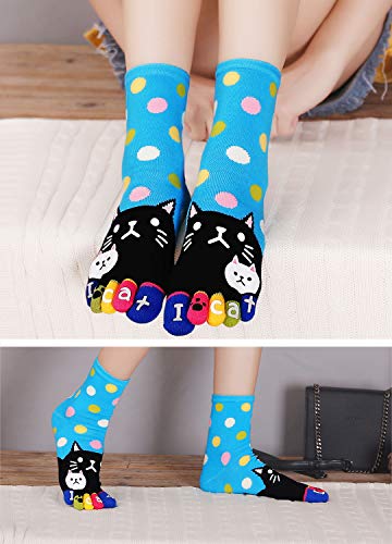 Image of ZAKASA Womens Toe Socks Funny Cat Dog Print Cotton Five Finger Socks Novelty Athletic Running Crew Ankle Socks Size 6-9