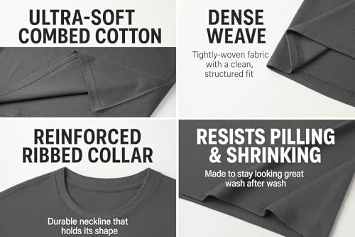 Combed Cotton Summer Tops for Women – Short Sleeve Crewneck T-Shirts, Compact Knit Loose Fit Basic Tees 2 Pack Black White3