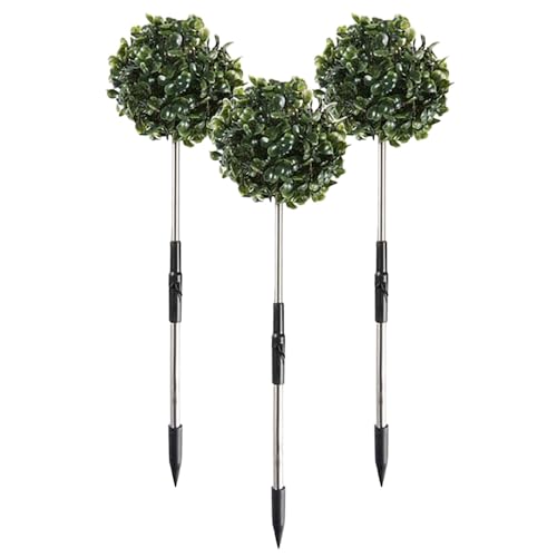 Easylife Set of 3 Solar Boxwood Topiary Lights. Pre-Lit Artificial Shrubs & Topiaries (56cm high, 10.5cm dia.) Artificial Topiary Balls with Solar Lights, Artificial Trees Outdoors - Fully Guaranteed