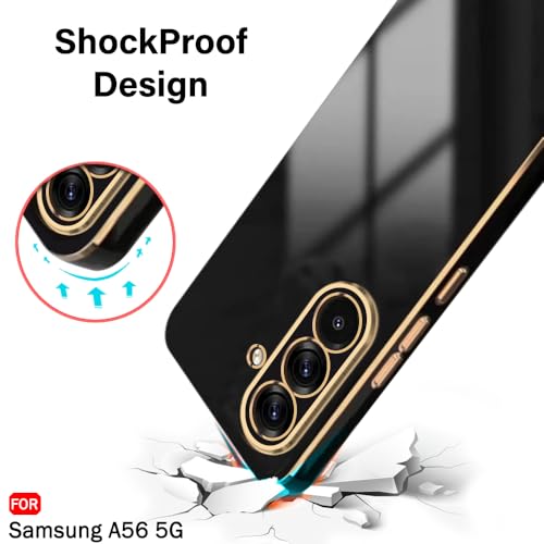 Image of TheGiftKart Luxurious Golden-Plated Back Cover Case for Samsung Galaxy A56 5G | Raised Lips for Camera & Screen Protection | ShockProof Design | Stylish Back Cover Case for Samsung A56 5G (TPU, Black)