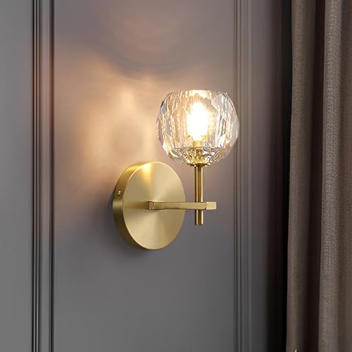 CRFASIBE Aplique Pared Cristal Interior, G9 Lámpara de Pared Decorativos, Lámpara Iluminación de Lujo para Sala de Estar, Dormitorio, Hotel (1 Luz, Ø9cm)