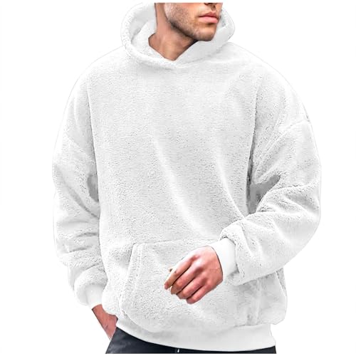 Finelylove Mens Fuzzy Sherpa Hoodies Pullover Oversized Cozy Warm Fleece Hooded Sweatshirt Fluffy Winter Outwear with Pocket