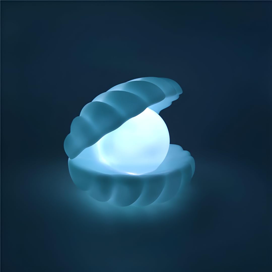 MeeTo Beach Themed Pearl Shell Lamp, Bedside LED Ocean Nightlight Mermaid Fairy Clamshell Portable Lights for Bar, Home Decoration, Birthday, Christmas Gift, Desk Ornament, Random Color, Pc1