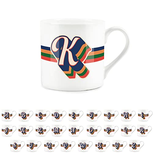 Image of Purely Home Retro Alphabet Letter K Mug - Bone China White Coffee Tea Present Personalised Initial Gift