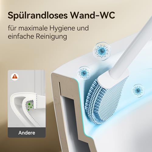 HOROW Wand WC Spülrandlos, Toilette WC mit Toilettendeckel mit Absenkautomatik, Hänge WC Runde mit Breiter Toilettensitz, Toilettenschüssel Weiß mit Nano, 52,5 cm lang