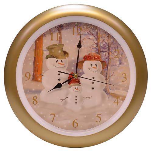 Mark Feldstein & Associates Snow Family Christmas Carol Holiday Sound Clock, 13 Inch, Gold
