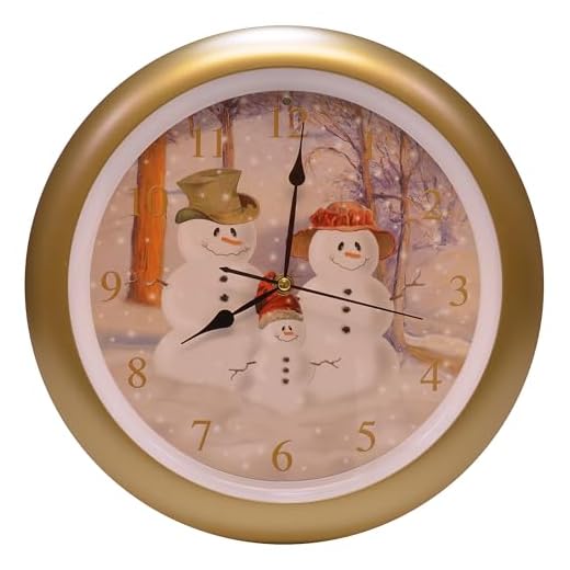Mark Feldstein & Associates Snow Family Christmas Carol Holiday Sound Clock, 13 Inch, Gold