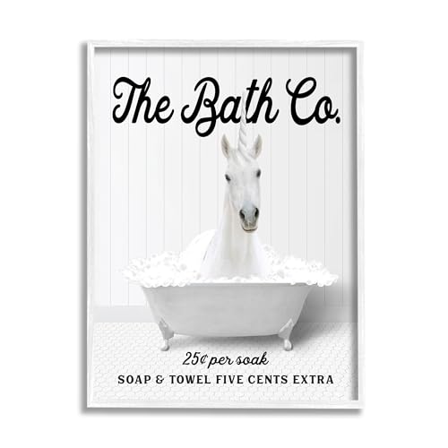 Image of 'Bubble Bathtub Unicorn'| Framed Giclee Art | Stupell Industries | White, 11 x 14 Inches, Easy to Hang and Sturdy, Made in USA, by Lettered and Lined