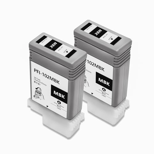 PFI-102 MBK Pigment Ink Tank Compatible for Canon PFI102 PFI-102MBK for IPF500 IPF510 IPF600 IPF605 IPF610 IPF650 IPF700 IPF710 IPF655 IPF720 IPF750 IPF755 IPF765 LP24 Printers 130ML (2 Pack)