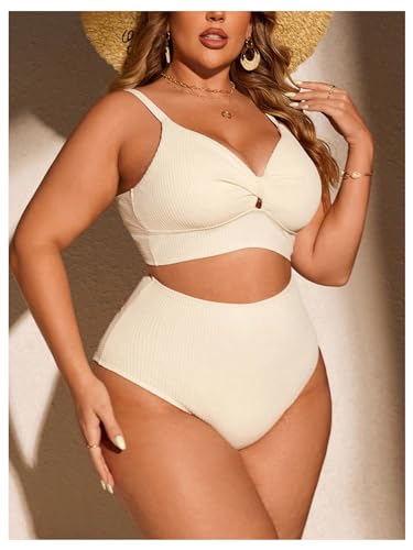 OYOANGLE Women's Plus Size Swimsuits 2 Piece Textured Twist Ruched Bathing Suit High Waisted Bikini Sets4