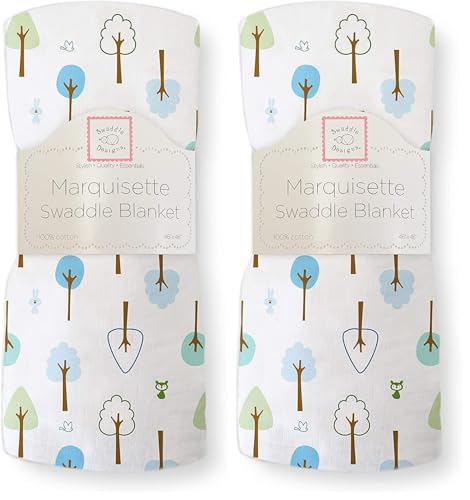 Image of SwaddleDesigns Marquisette Swaddling Blanket, Premium Cotton Muslin, True Blue Cute and Calm (Pack of 2)