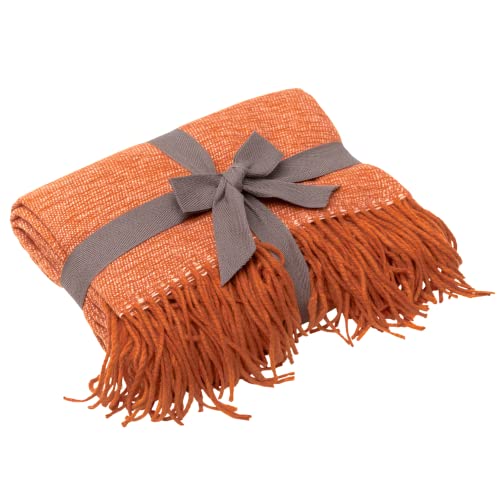Decorative Burnt Orange Throw Blanket with Fringe Tassel for Bed, Couch, Sofa: Soft Rust Colored 50' x 60', Farmhouse Orange Pumpkin Autumn & Fall Throw Blanket, Perfect for Outdoor and Indoor