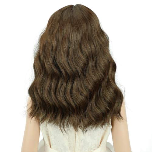 Image of PATTNIUM Kids Brown Wig with Bangs Short Curly Wavy Brown Girls Wig Dark Brown Synthetic Wigs for Cosplay Costume Party with Wig Cap