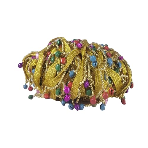 De-Ultimate CWG0022-011 (15 Mtr) Roll of Golden Gota Patti Multicolor Ghungroo Embroidery Trim Lace Border for