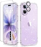 BERFY for iPhone 17 Case for Women, Clear Glitter Shockproof Protective Case, Anti-Yellowing, with Screen Protector & Camera Lens Protector 6.3", Sparkle Clear