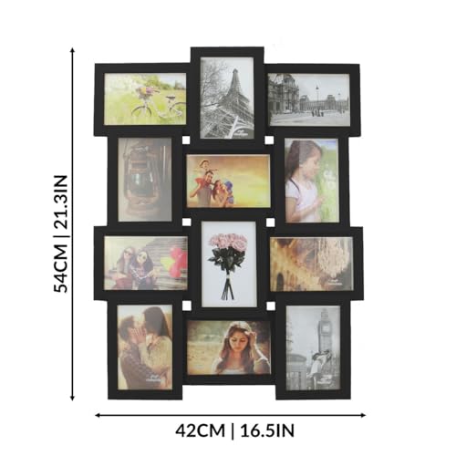 12 Aperture Collage Photo Frame – Wall Mounted Multi Picture Frame for 6x4 Photos – Black Wood-Effect Hanging Frame for Home, Office or Gallery Wall Display | M&W